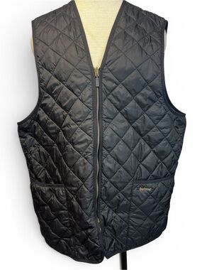 Barbour Quilted Zip in A72 Waistcoat liner Men's Size 46 Black with Tartan Plaid